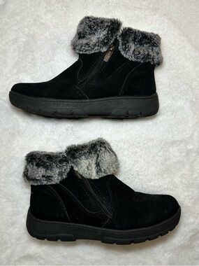 KHOMBU Jessica All Weather Faux Fur Cuff Ankle Boots Black Suede Leather 8